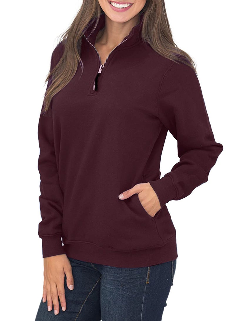 Samefar Womens Fall Tunic Sweatshirts Full Sleeve 1/4 Zip Fleece Warm Soft Pullover Purplish Red Shirt and Blouse Small - Image 2